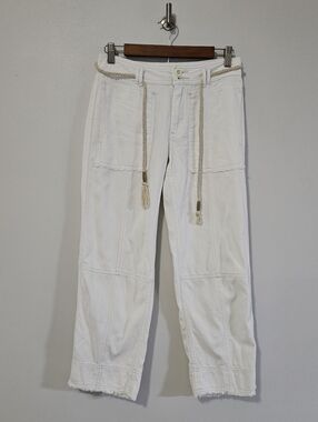 Anthropologie Angela Cropped Cargo Pants in Cream/Off White 25